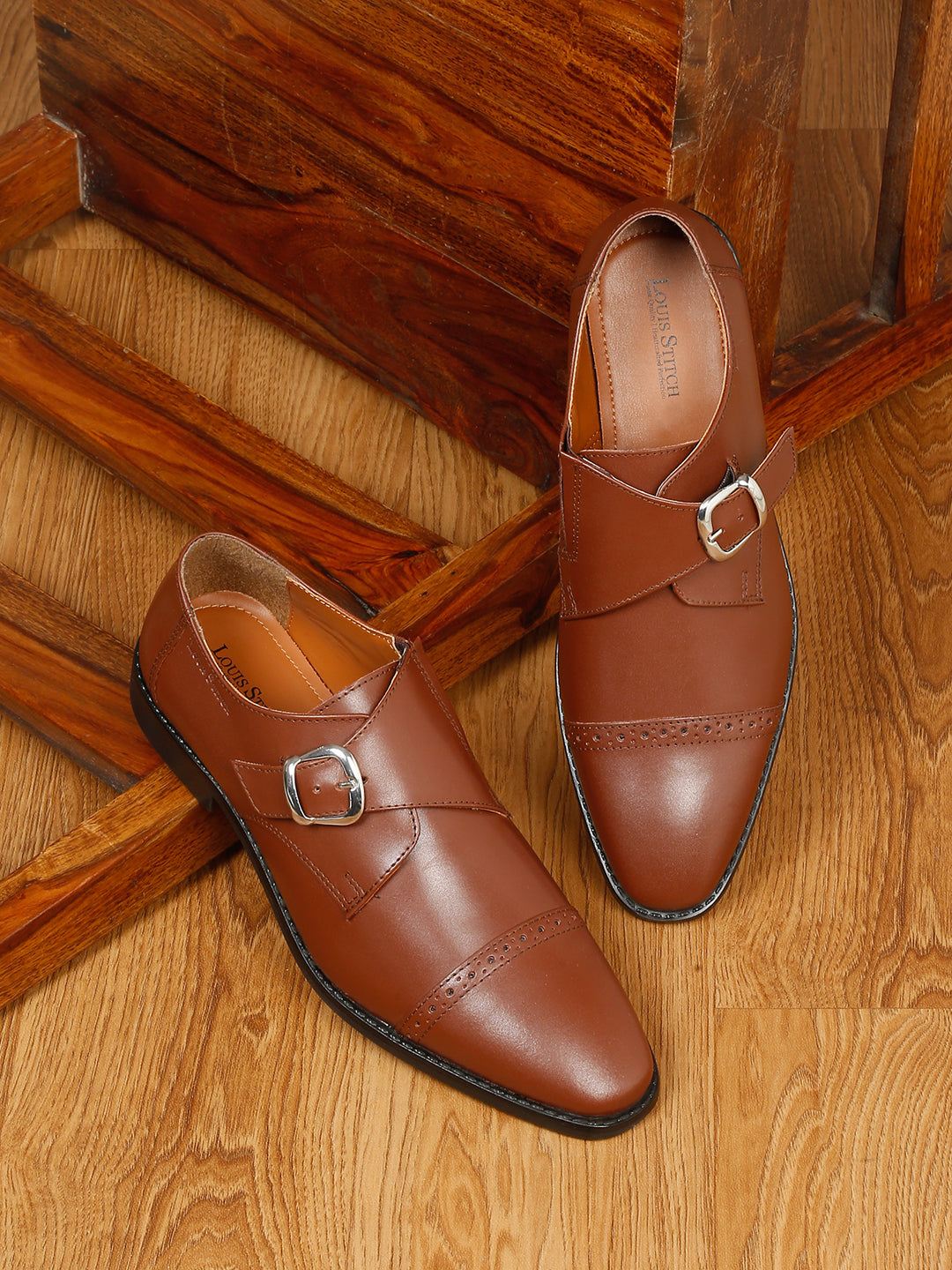 Mens tan fashion monk shoes