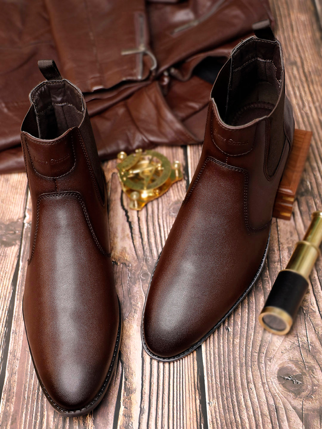 Brunette Brown Dual Tone Handcrafted Chelsea Boots for Men