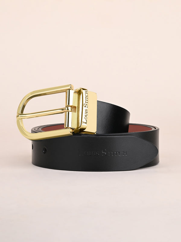 Men's Black & Brown Formal Italian Leather Reversible Belt For Men