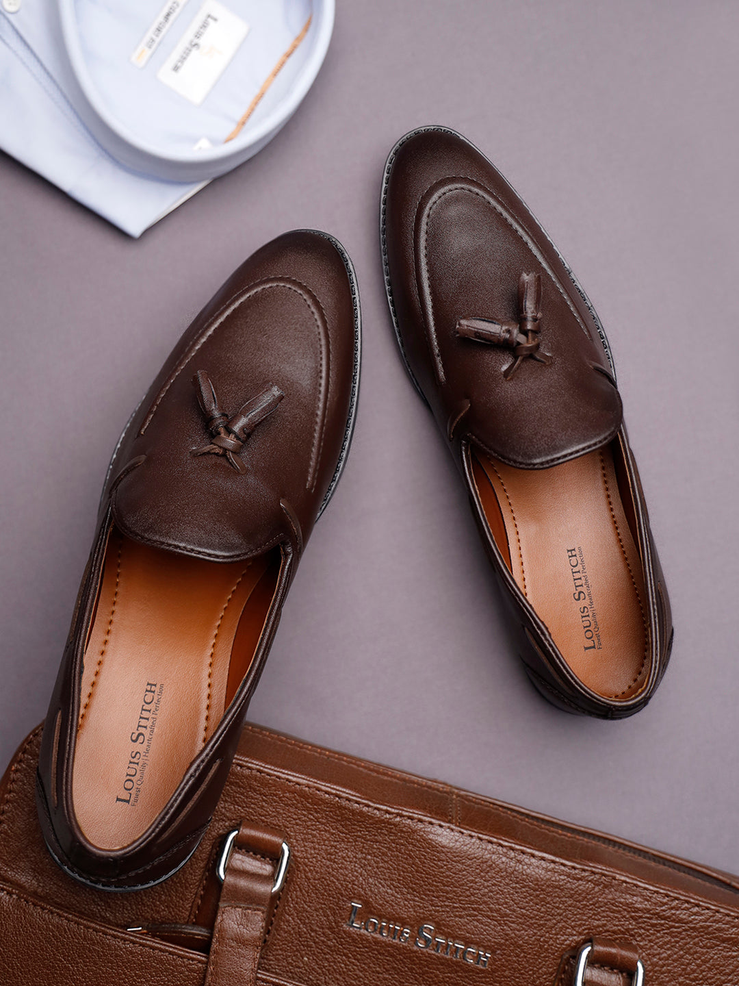 Brunette Brown Tassel Moccasins Slipons for Men