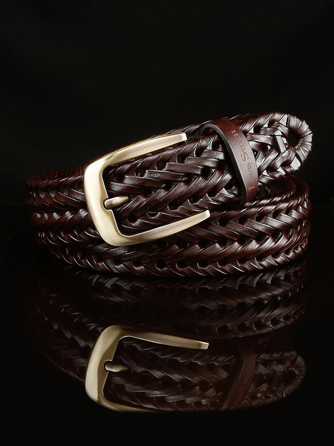 Men's Weaved Leather Belt Casual Belts for Men Spanish Leather Brass Buckle 1.5 Inch (35mm)