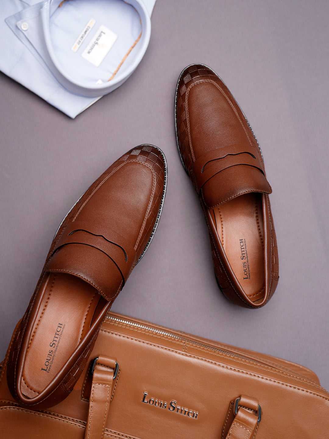 Tan Embossed Moccasins Slipons for Men