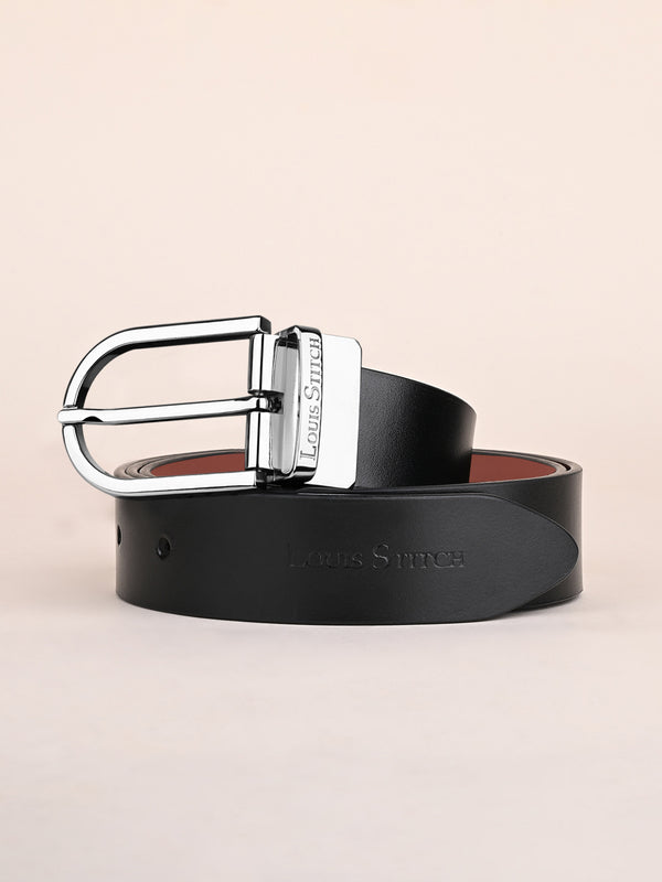 Men's Black & Brown Formal Italian Leather Reversible Belt For Men