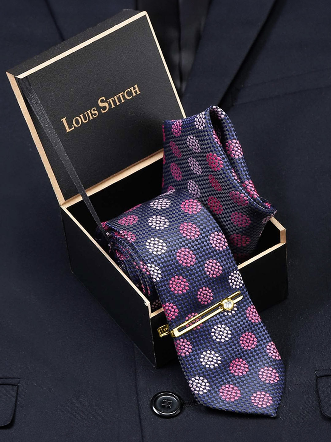 Multicolor Luxury Italian Silk Necktie Set With Pocket Square Gold Tie pin