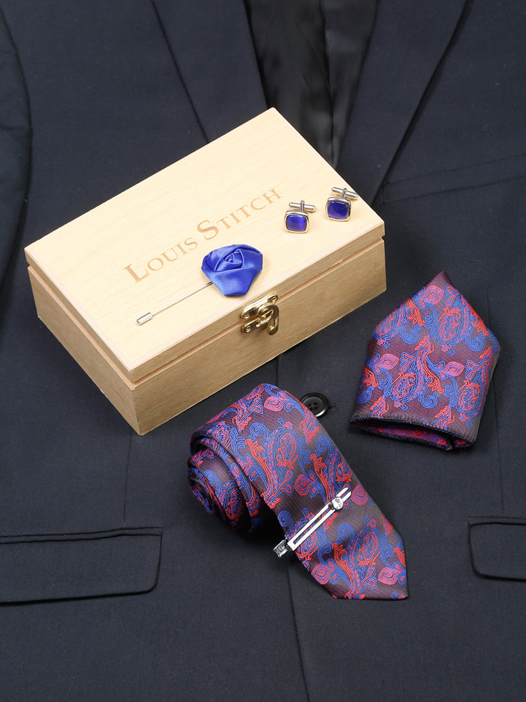 Lilac Purple Luxury Italian Silk Necktie Set With Pocket Square Cufflinks Brooch Chrome Tie pin