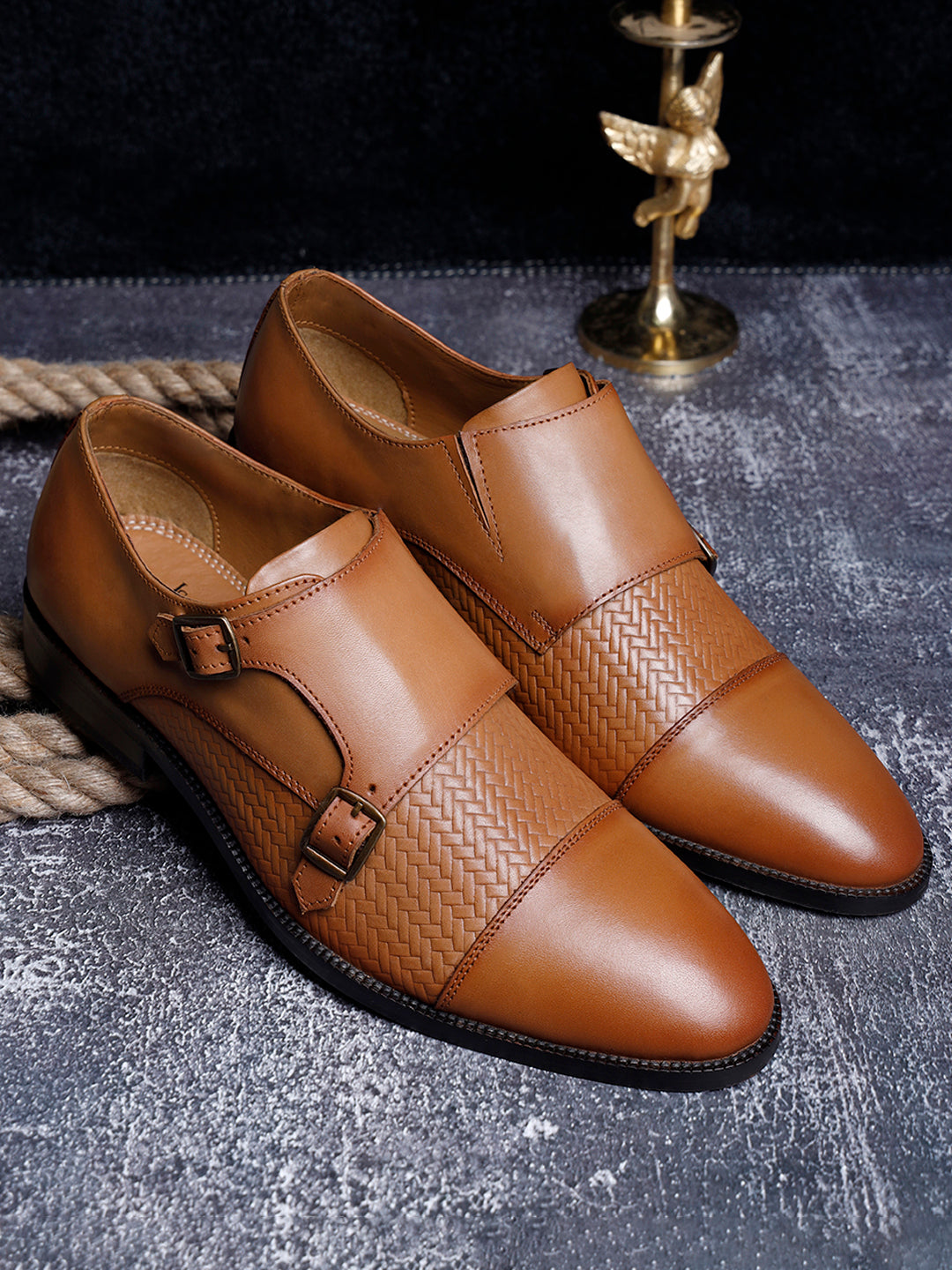 Handmade Premium Italian Leather Weaved Double Monks