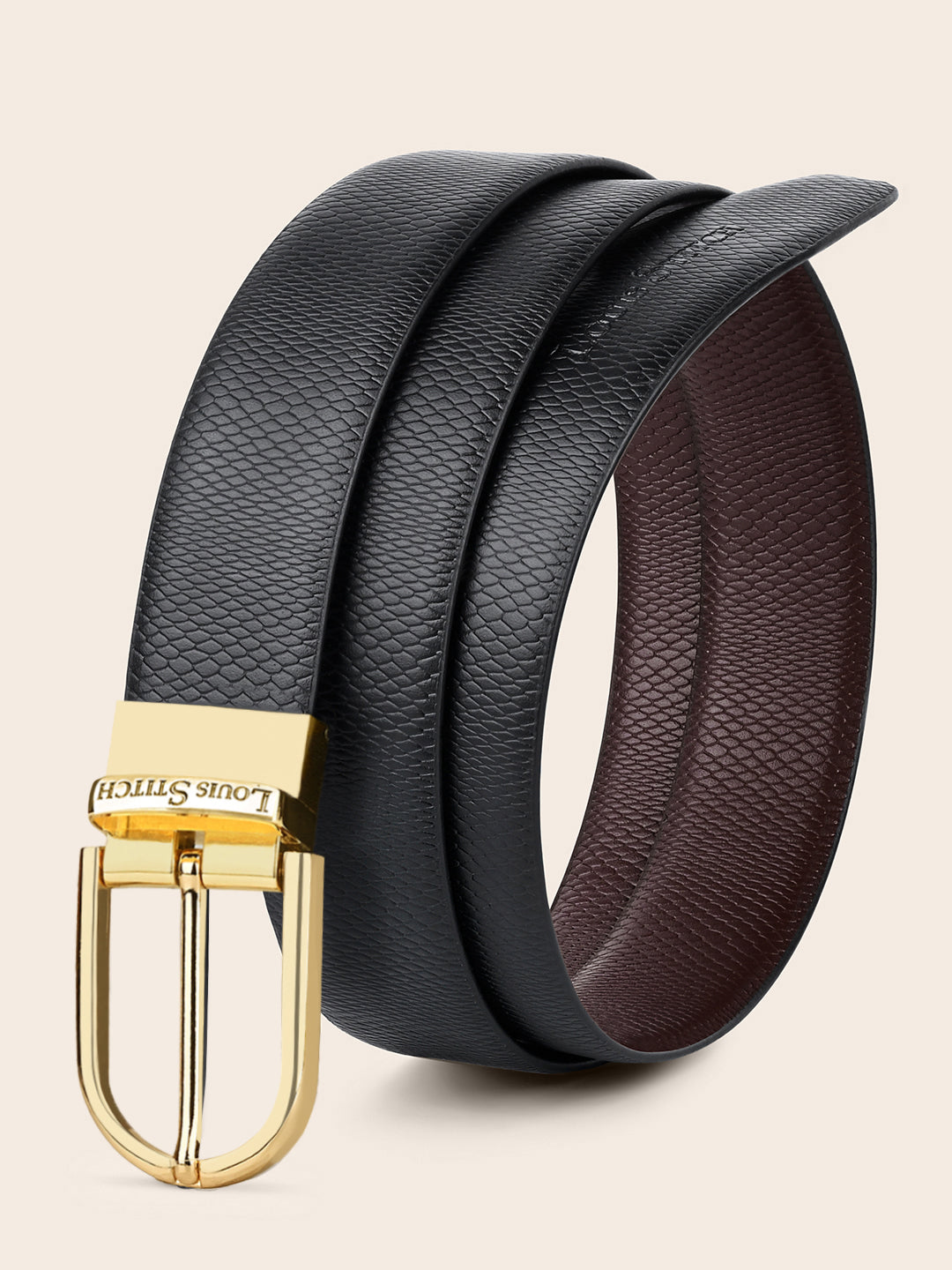 Men's Black & Brown Formal Italian Leather Reversible Belt For Men