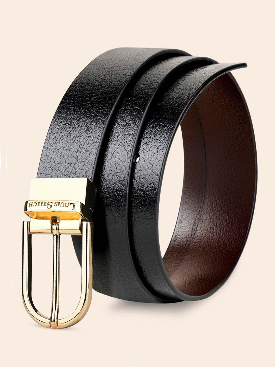 Men's Black & Brown Formal Italian Leather Reversible Belt For Men