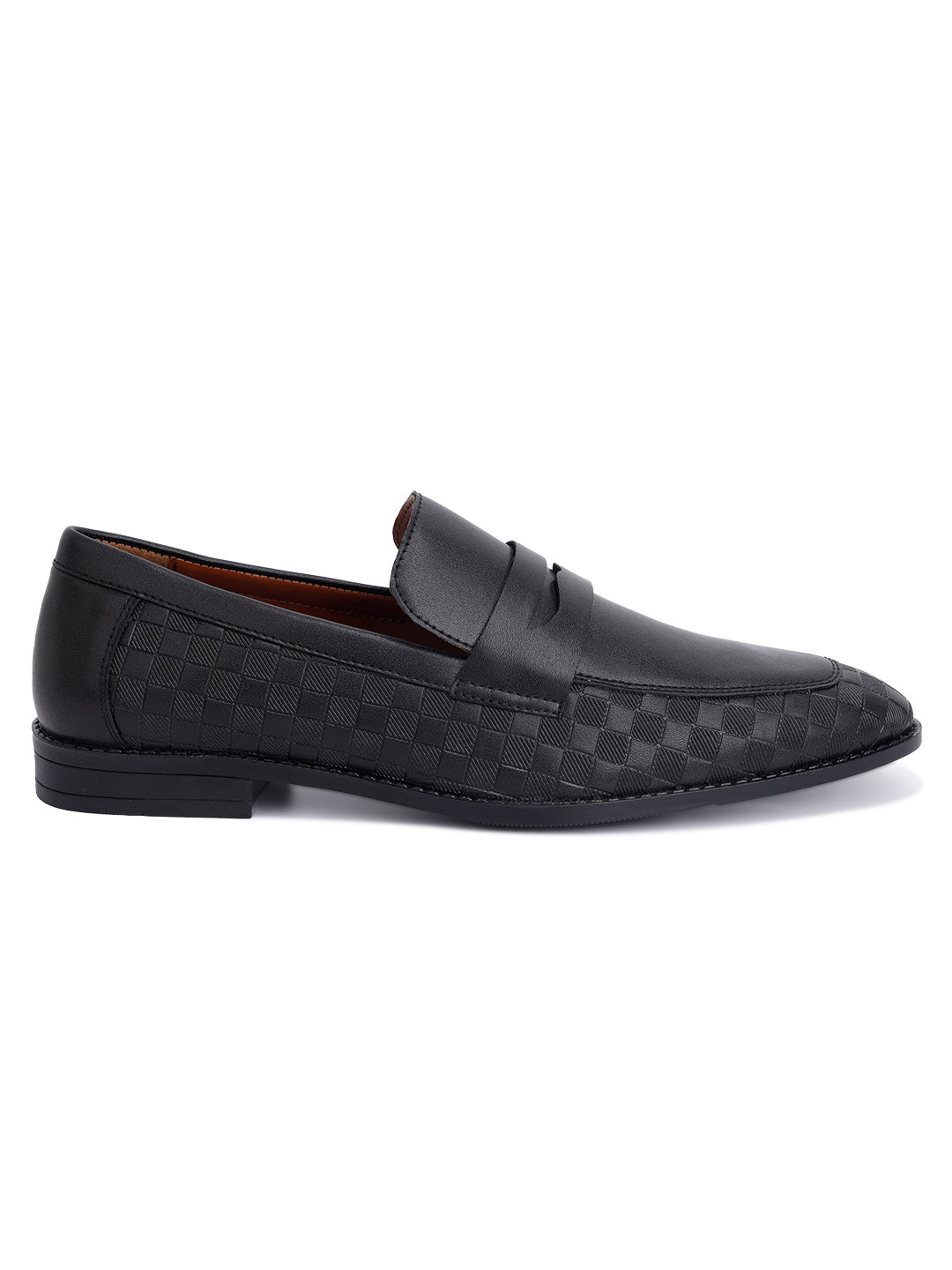 Jet Black Embossed Moccasins Slipons for Men