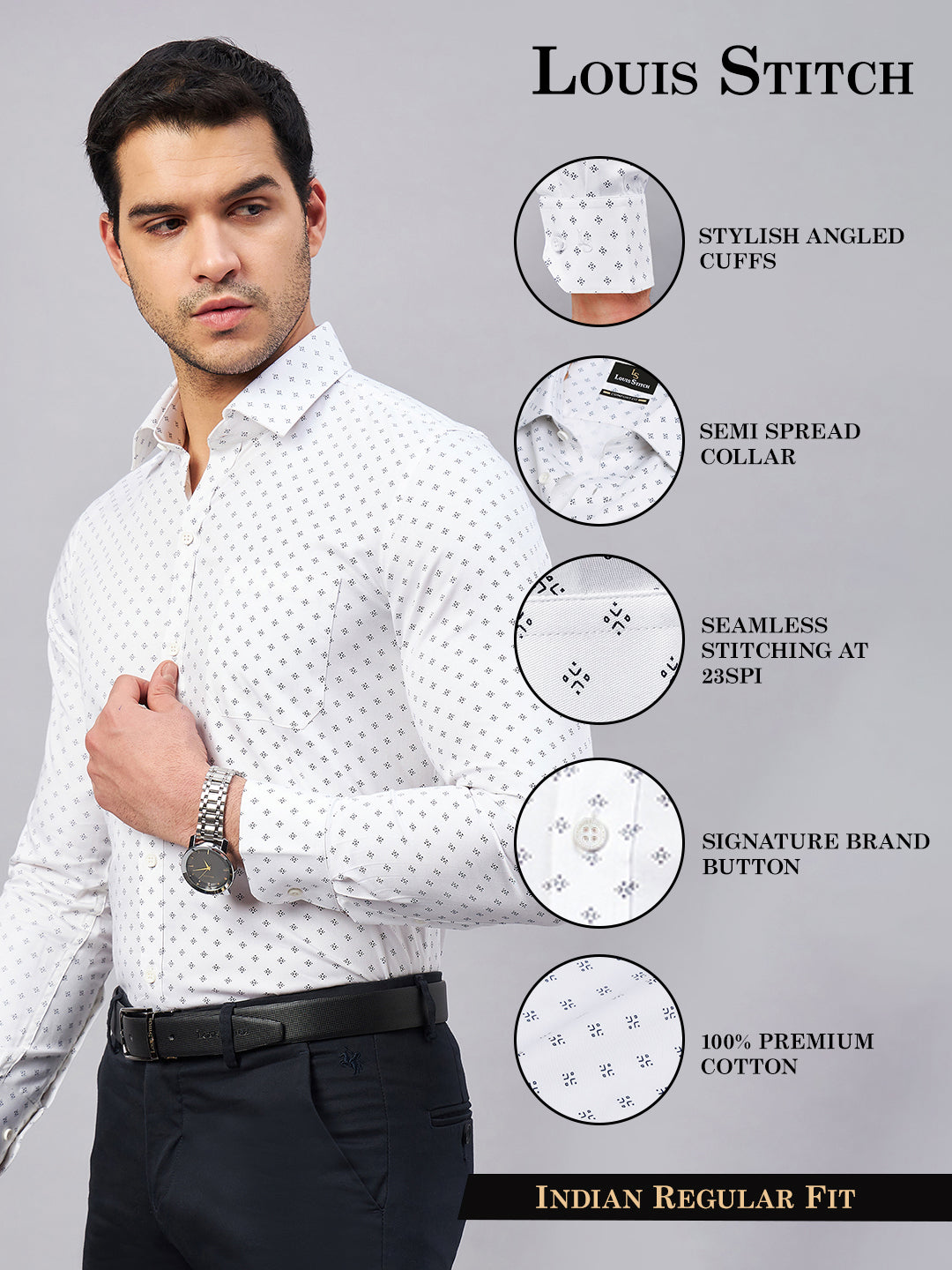 Regular Fit Formal Geometric White Shirt For Men