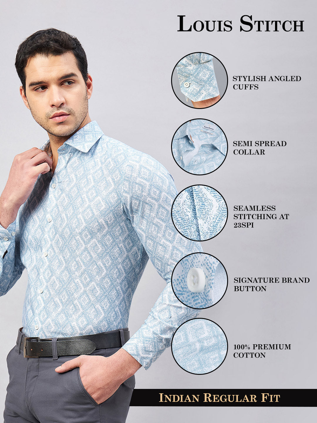 Regular Fit Formal Graphic Blue Shirt For Men