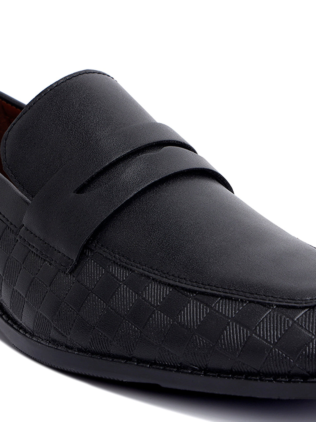 Jet Black Embossed Moccasins Slipons for Men