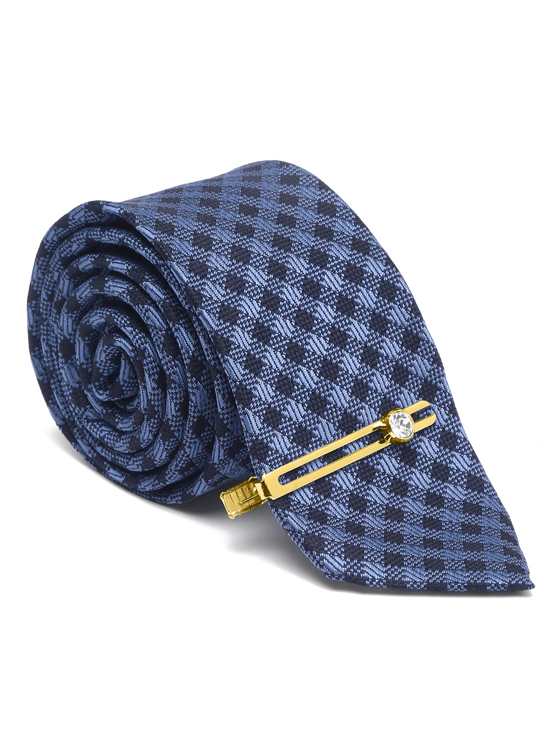 Space Blue Luxury Italian Silk Necktie Set With Pocket Square Gold Tie pin