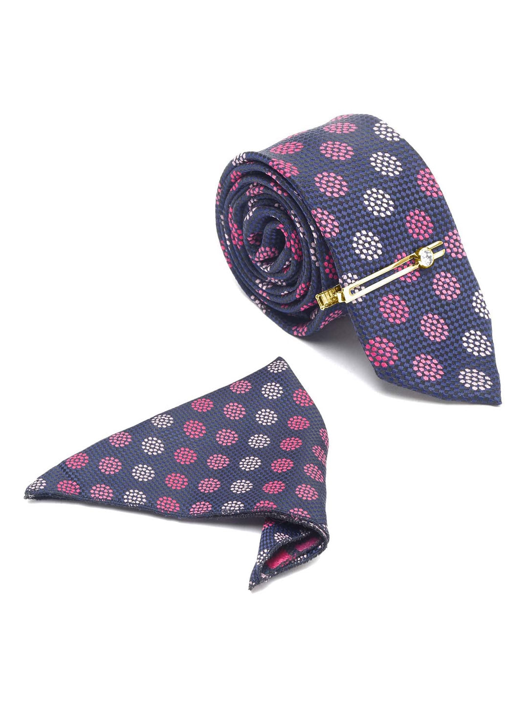 Multicolor Luxury Italian Silk Necktie Set With Pocket Square Gold Tie pin