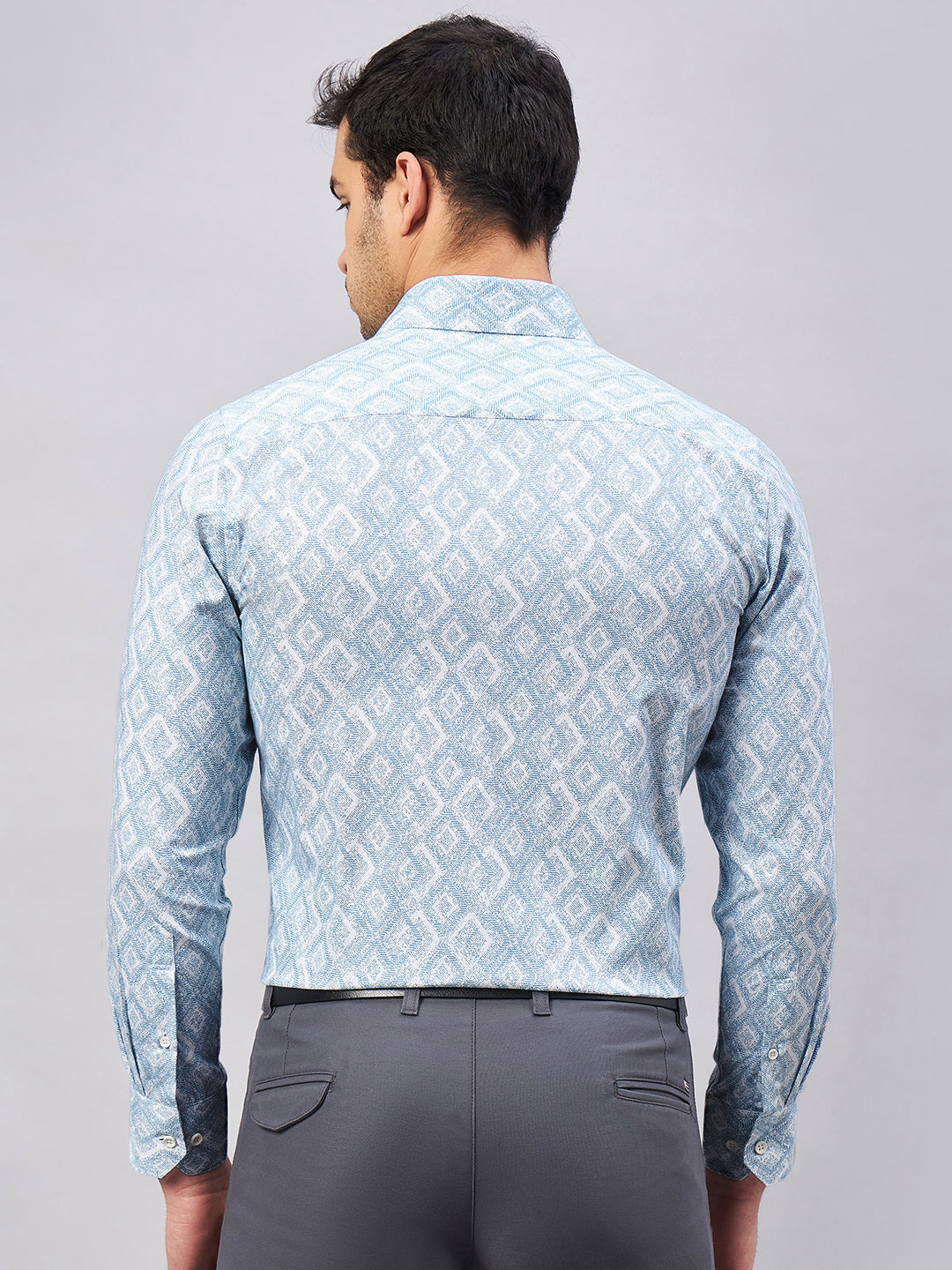 Regular Fit Formal Graphic Blue Shirt For Men