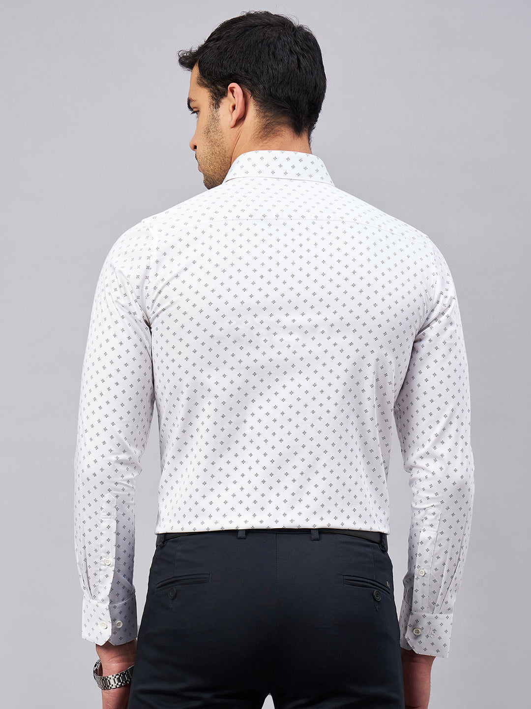 Regular Fit Formal Geometric White Shirt For Men