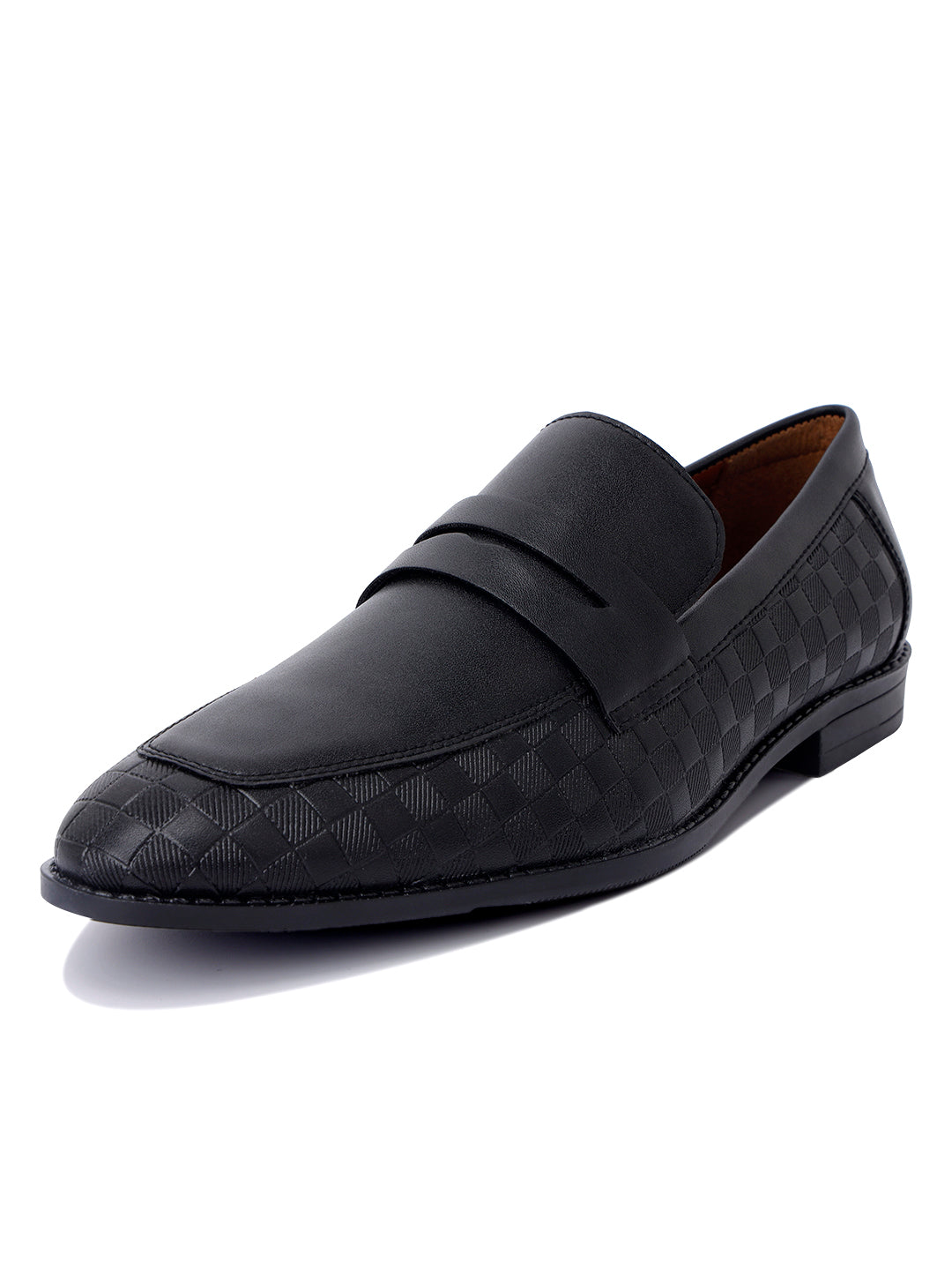 Jet Black Embossed Moccasins Slipons for Men