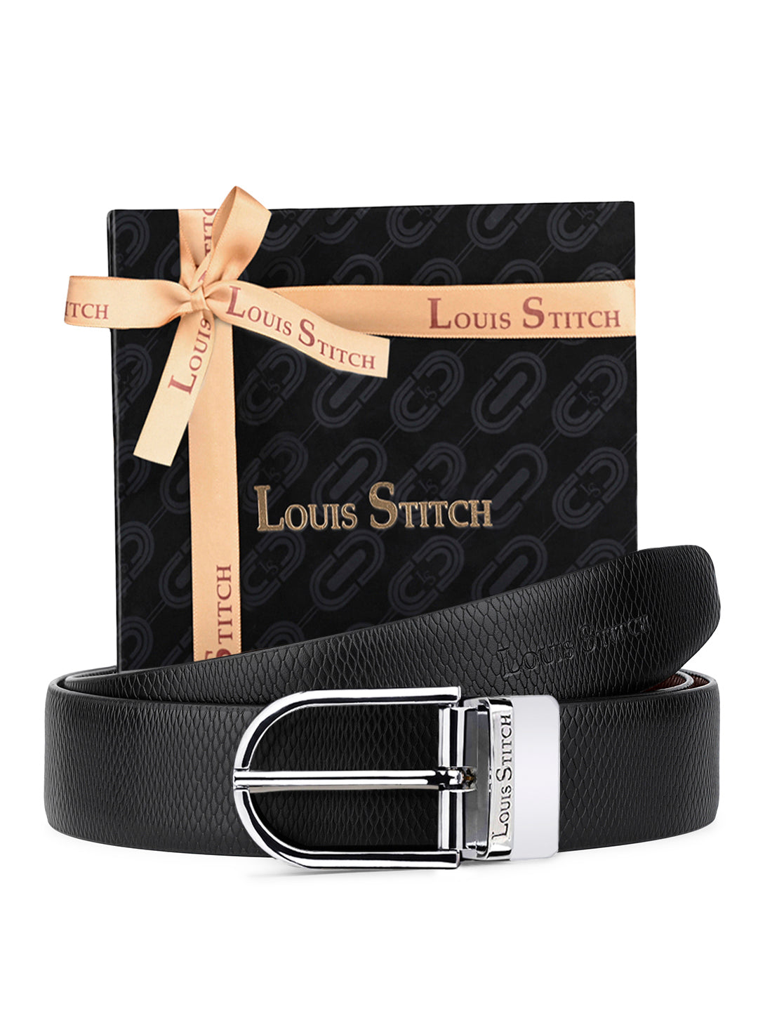 Men's Black & Brown Formal Italian Leather Reversible Belt For Men