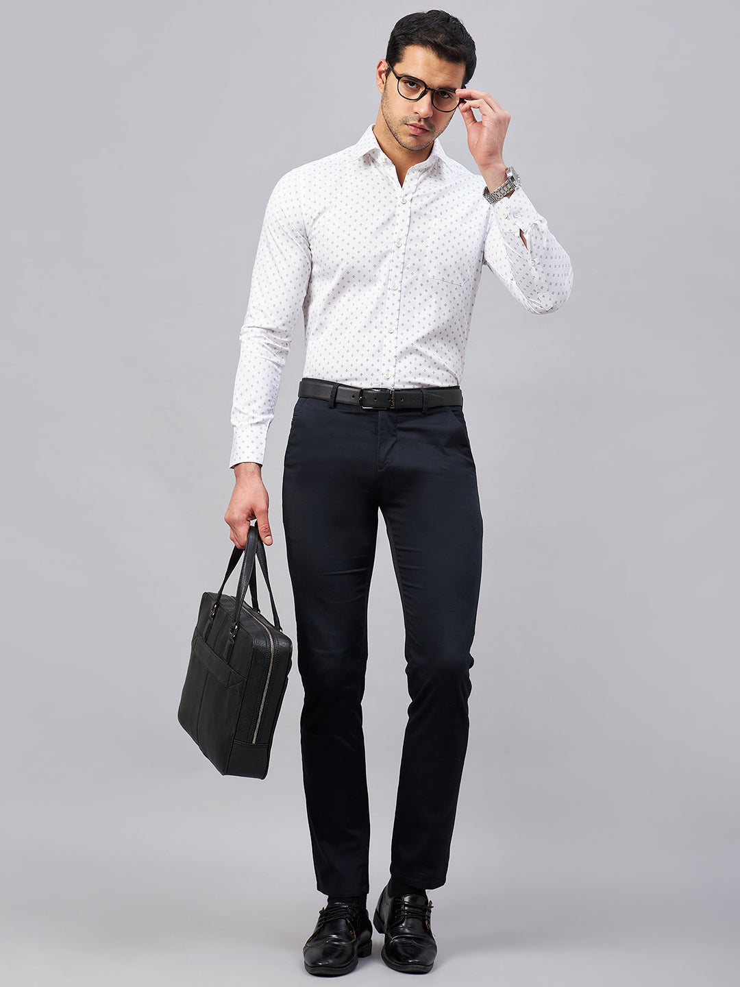 Regular Fit Formal Geometric White Shirt For Men