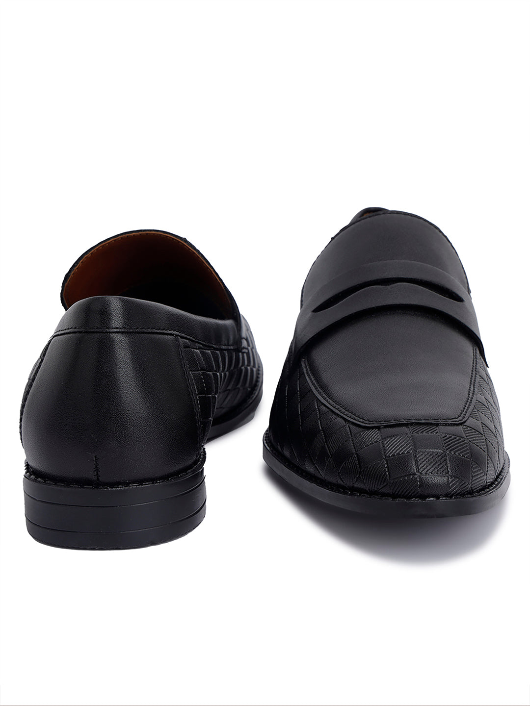 Jet Black Embossed Moccasins Slipons for Men