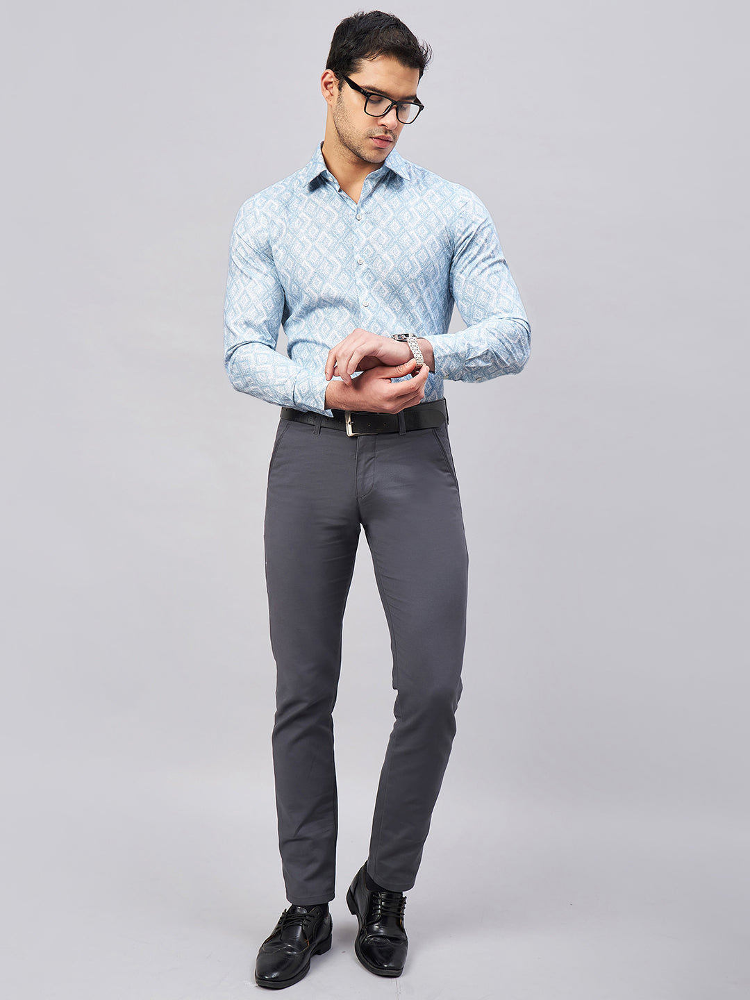 Regular Fit Formal Graphic Blue Shirt For Men