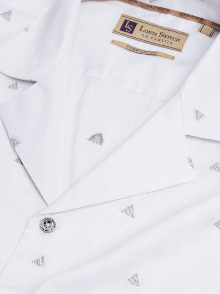 Regular Fit Cuban Collar Graphic White Shirt For Men