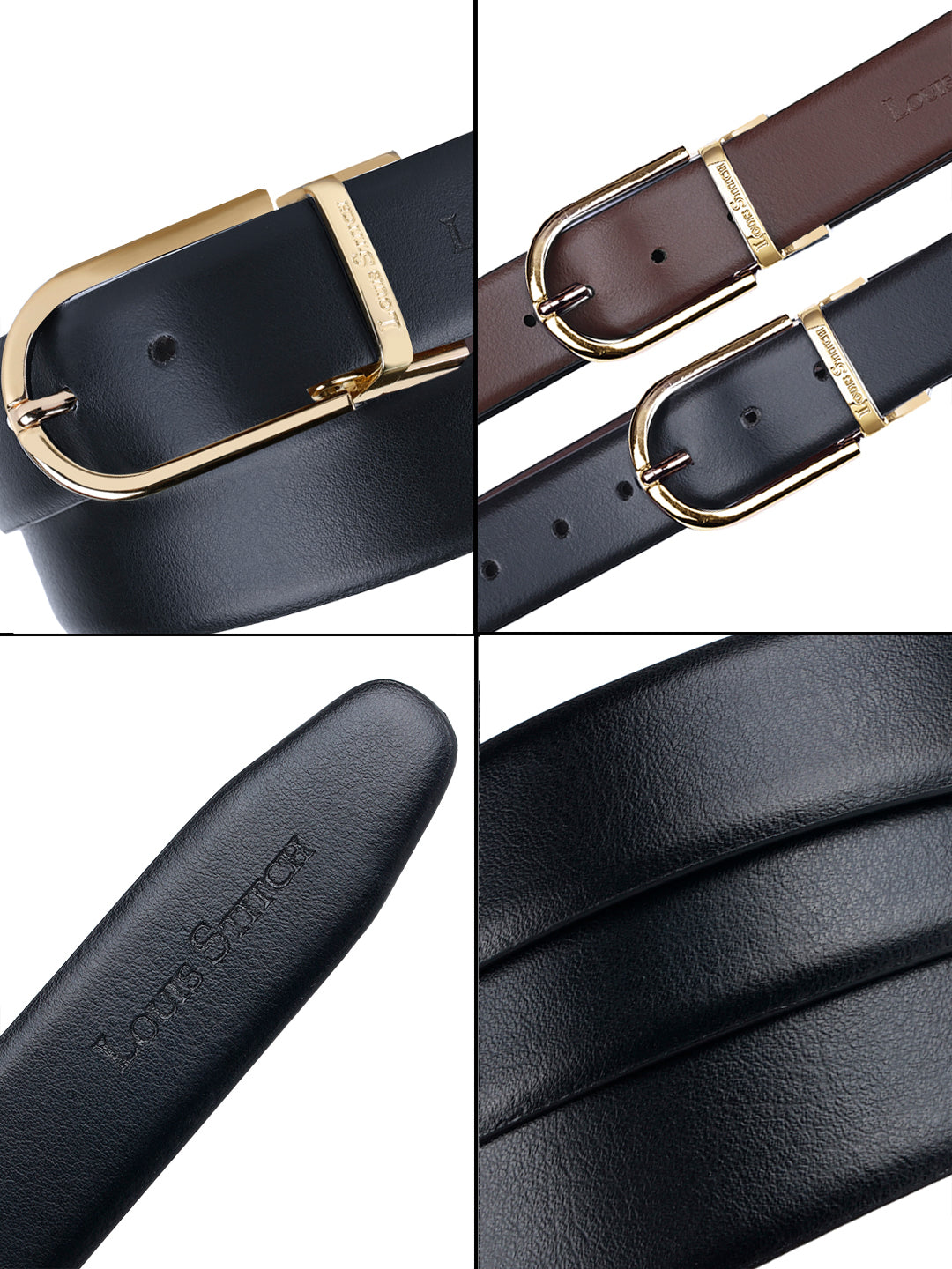 Men's Black & Brown Formal Italian Leather Reversible Belt For Men