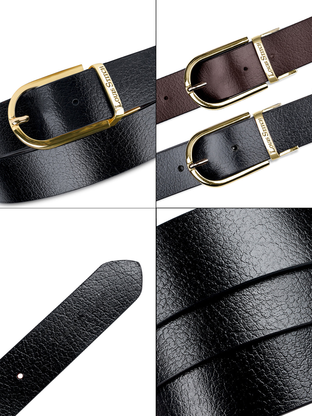 Men's Black & Brown Formal Italian Leather Reversible Belt For Men