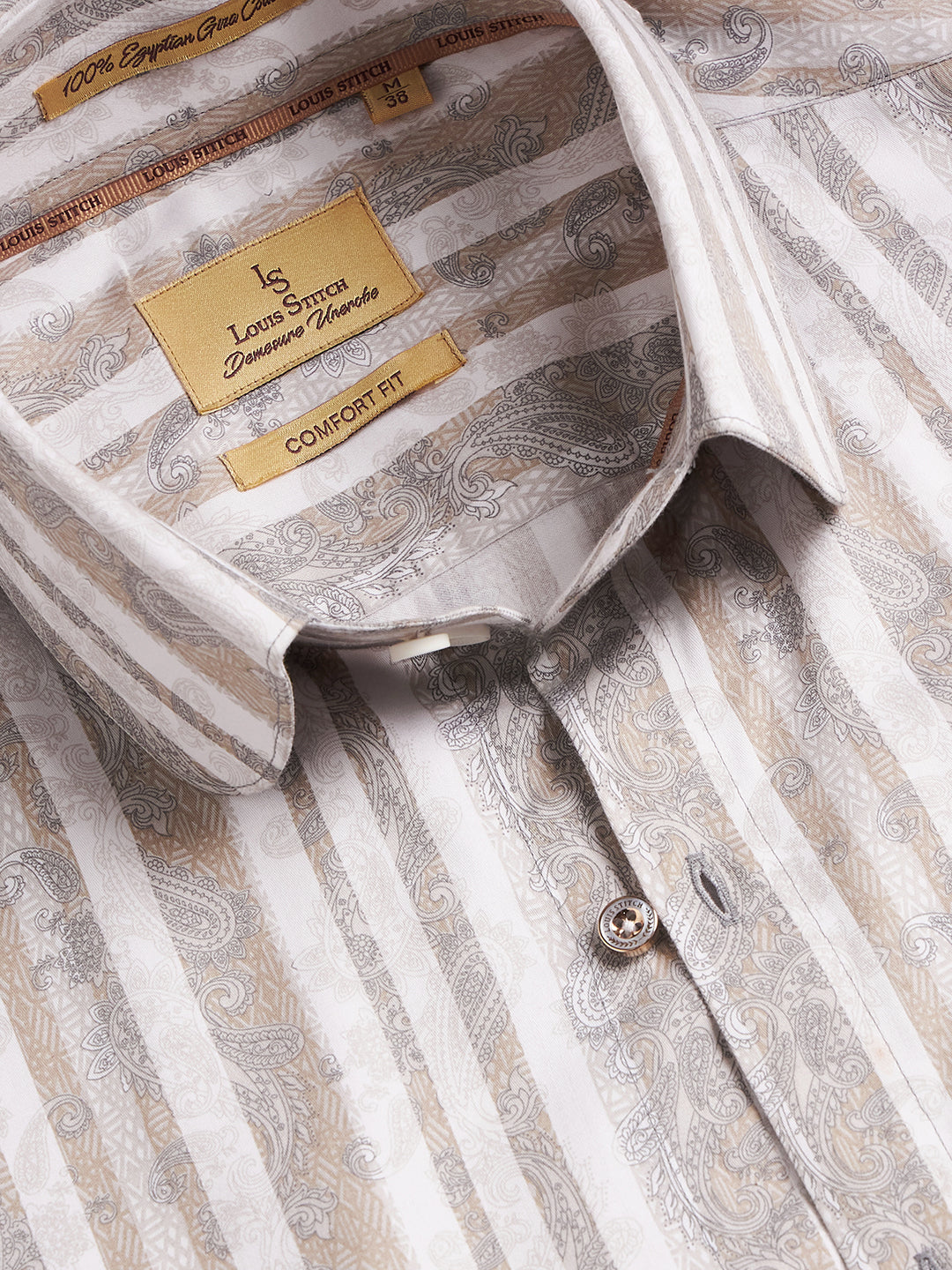 Regular Fit Formal Paisley Cream Shirt For Men