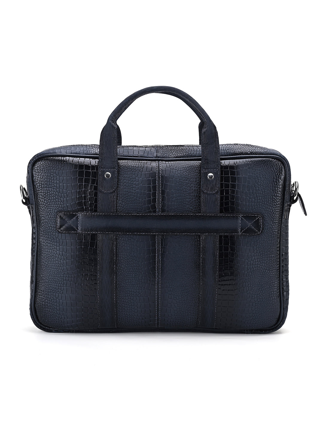 Men's Blue Italian Leather Dual Tone Laptop Bag with Shoulder Strap