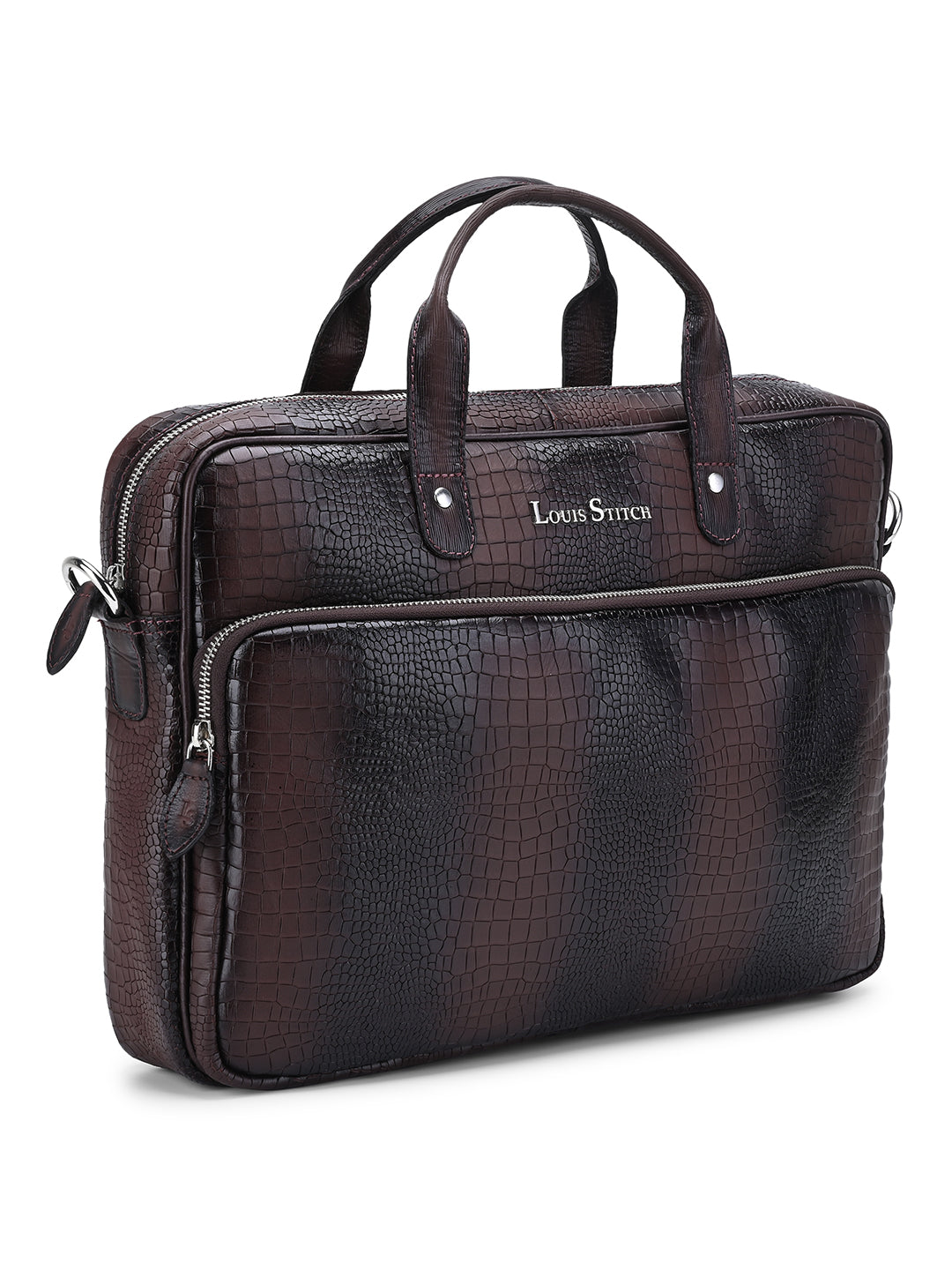 Men's Brown Italian Leather Dual Tone Laptop Bag with Shoulder Strap