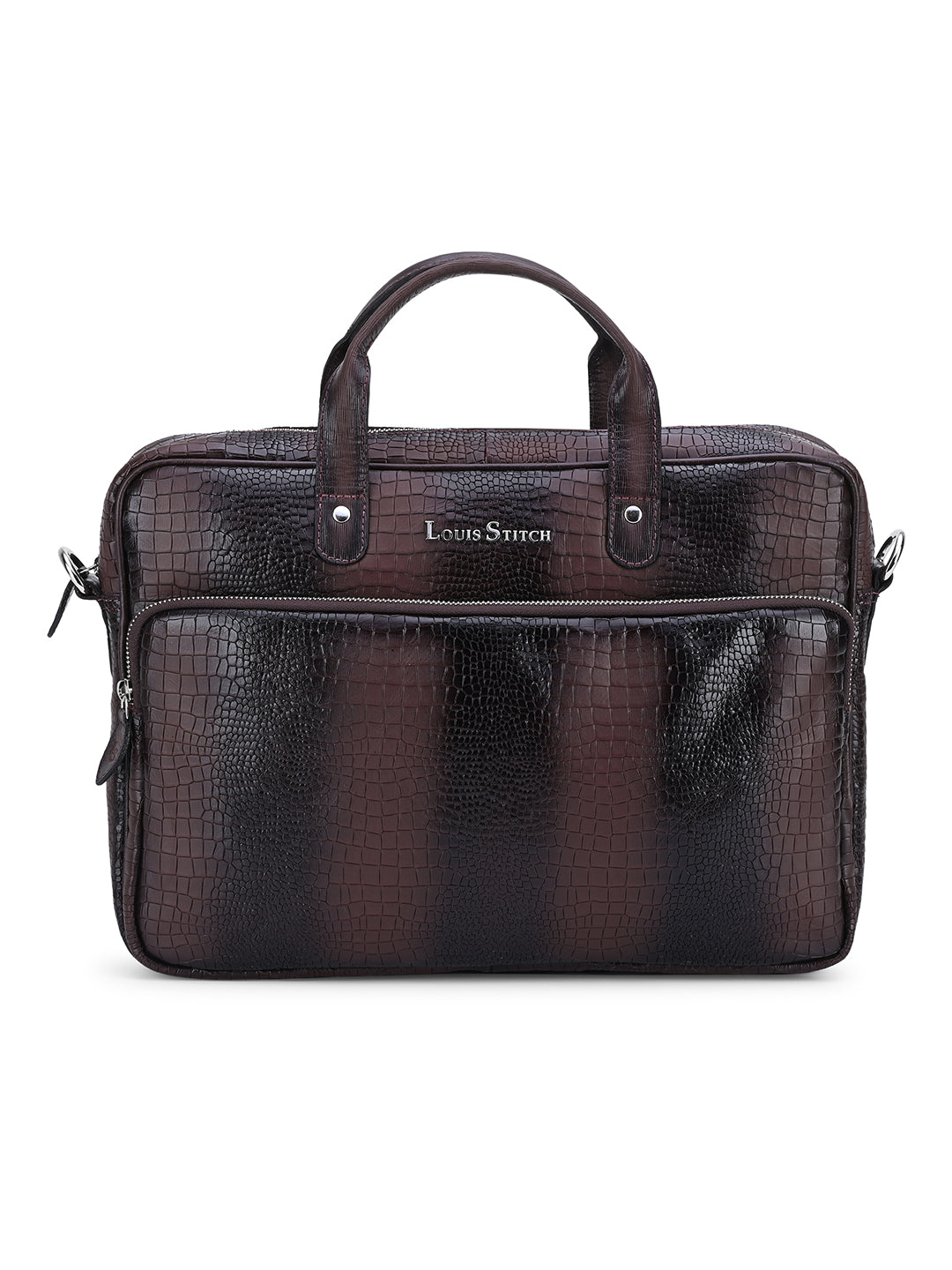 Men's Brown Italian Leather Dual Tone Laptop Bag with Shoulder Strap