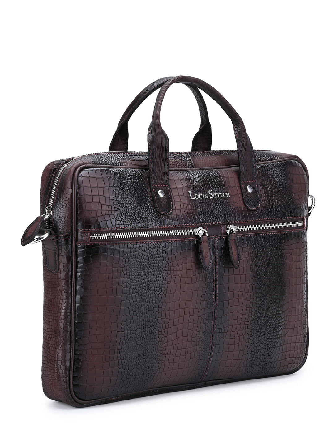 Men's Brown Italian Leather Dual Tone Laptop Bag with Shoulder Strap