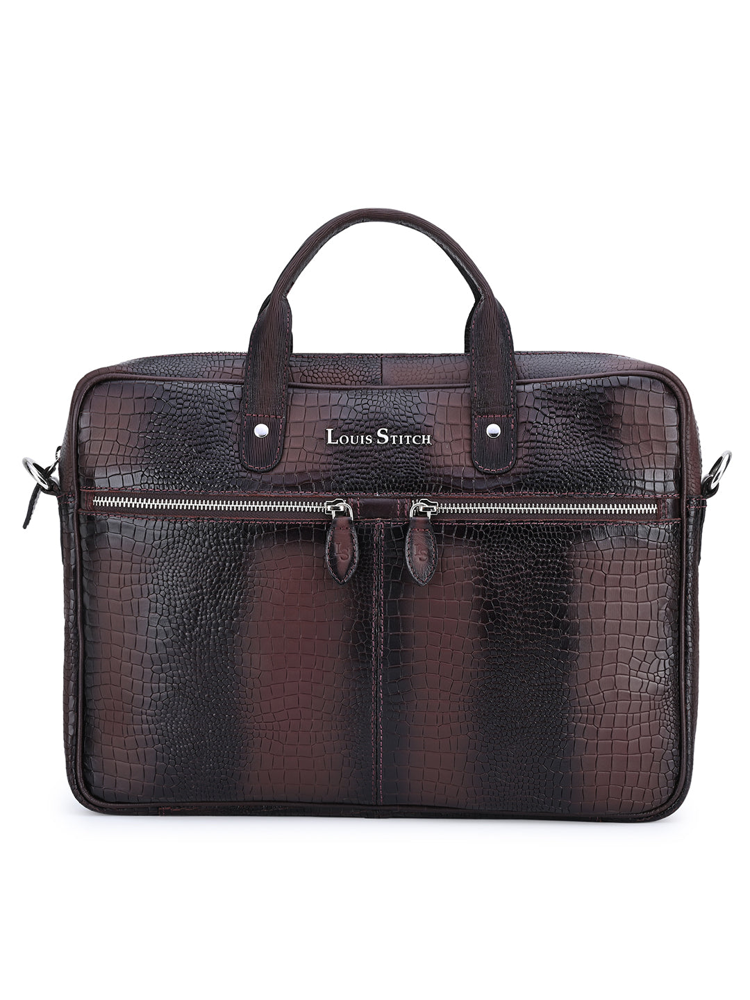 Men's Brown Italian Leather Dual Tone Laptop Bag with Shoulder Strap