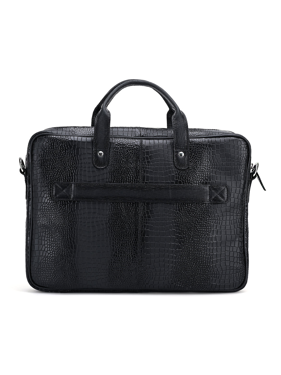 Men's Black Italian Leather Dual Tone Laptop Bag with Shoulder Strap