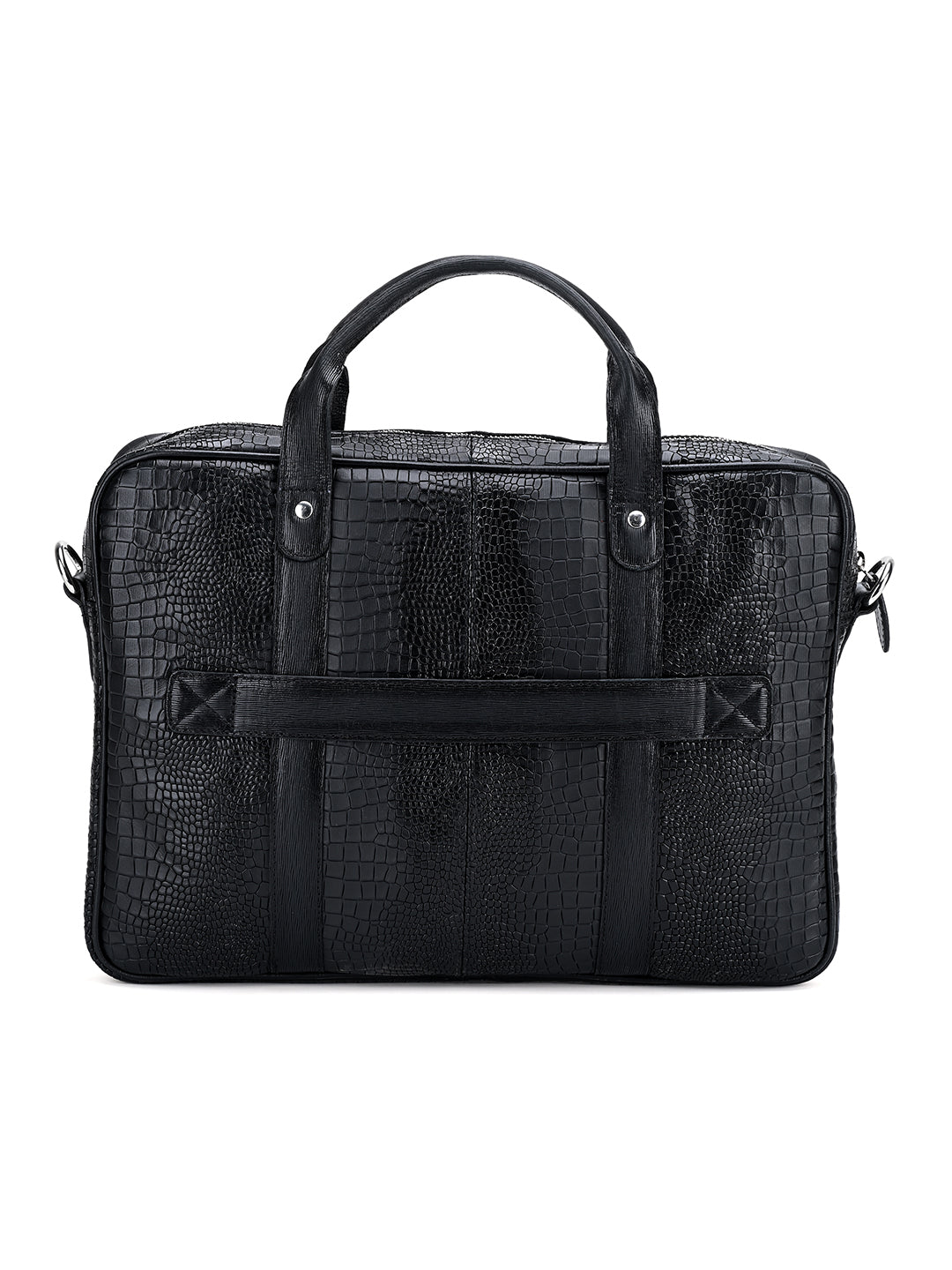 Men's Black Italian Leather Dual Tone Laptop Bag with Shoulder Strap