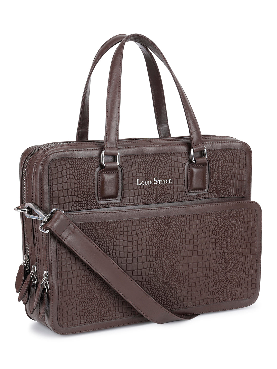 Men's Brown Italian Leather Laptop Bag with Shoulder Strap