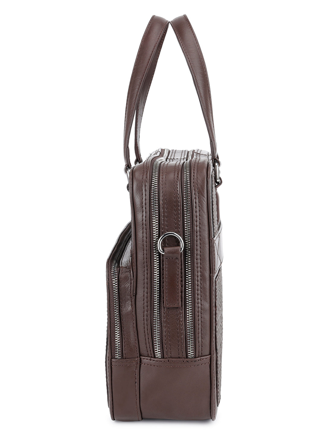 Men's Brown Italian Leather Laptop Bag with Shoulder Strap