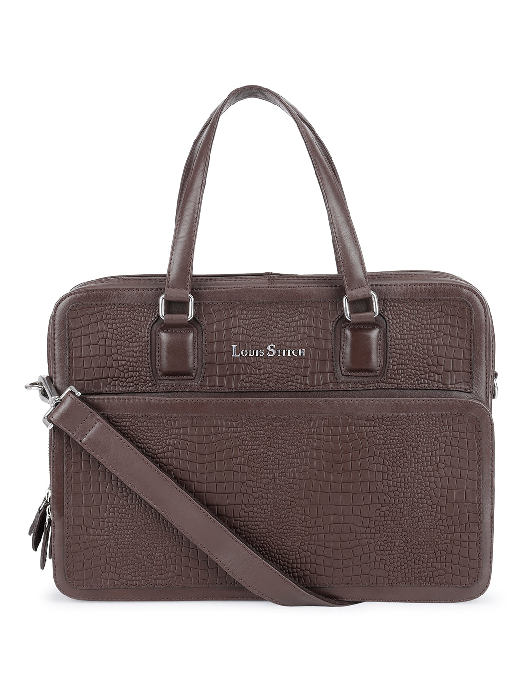 Men's Brown Italian Leather Laptop Bag with Shoulder Strap