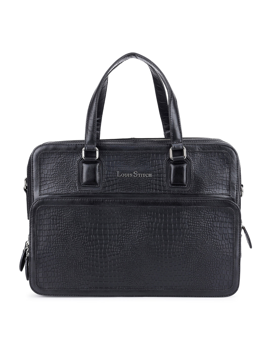 Men's Black Italian Leather Laptop Bag with Shoulder Strap