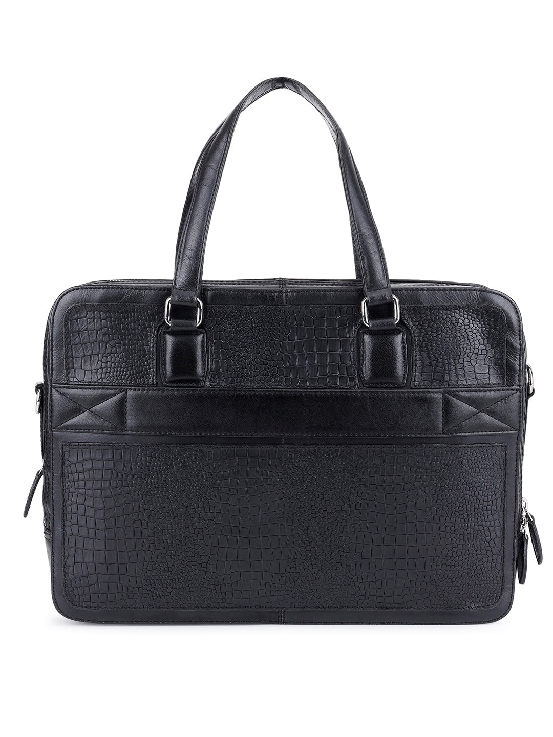 Men's Black Italian Leather Laptop Bag with Shoulder Strap