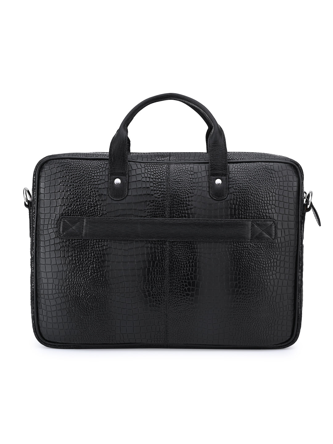 Men's Black Italian Leather Dual Tone Laptop Bag with Shoulder Strap