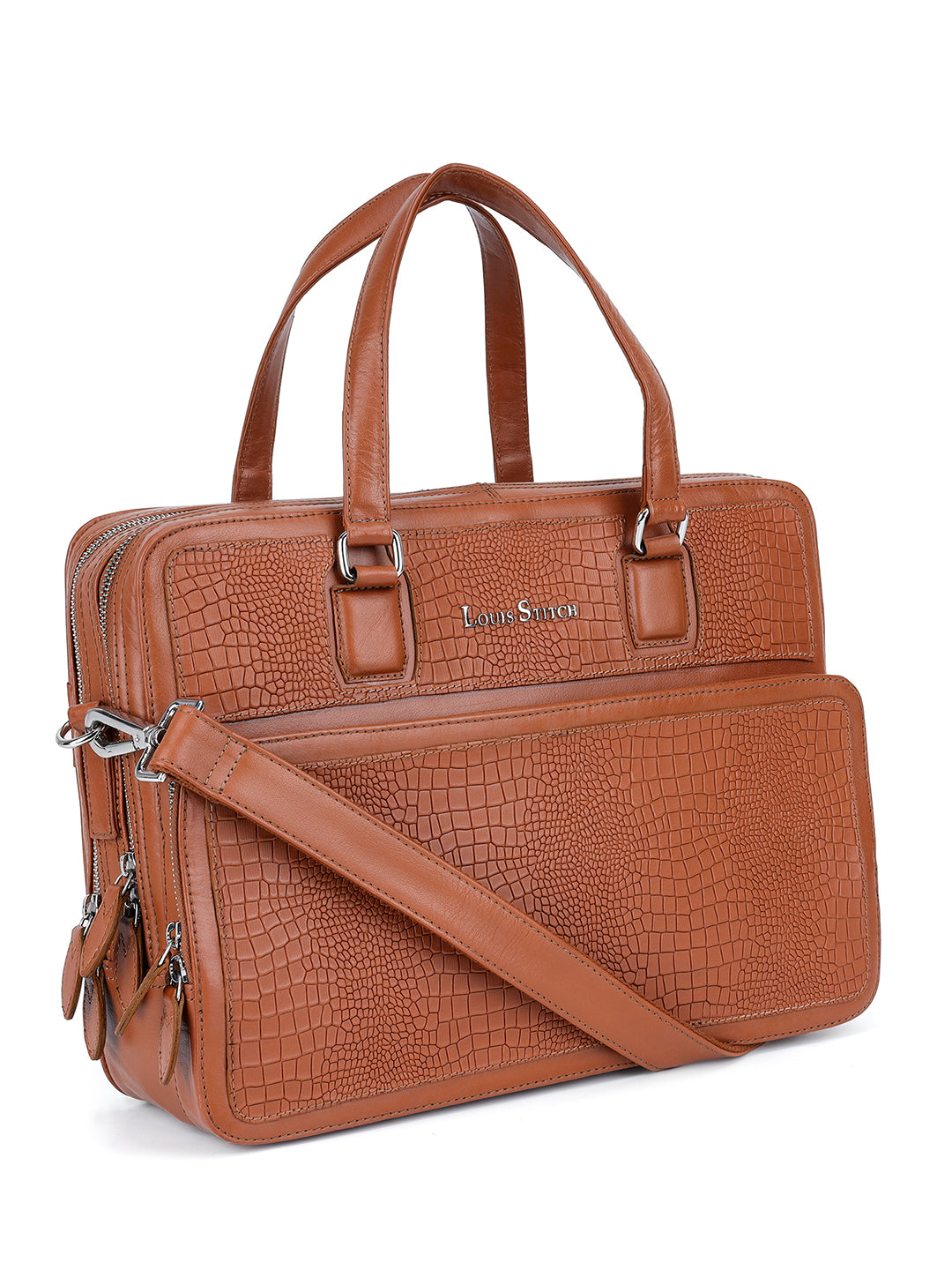 Men's Tan Italian Leather Laptop Bag with Shoulder Strap