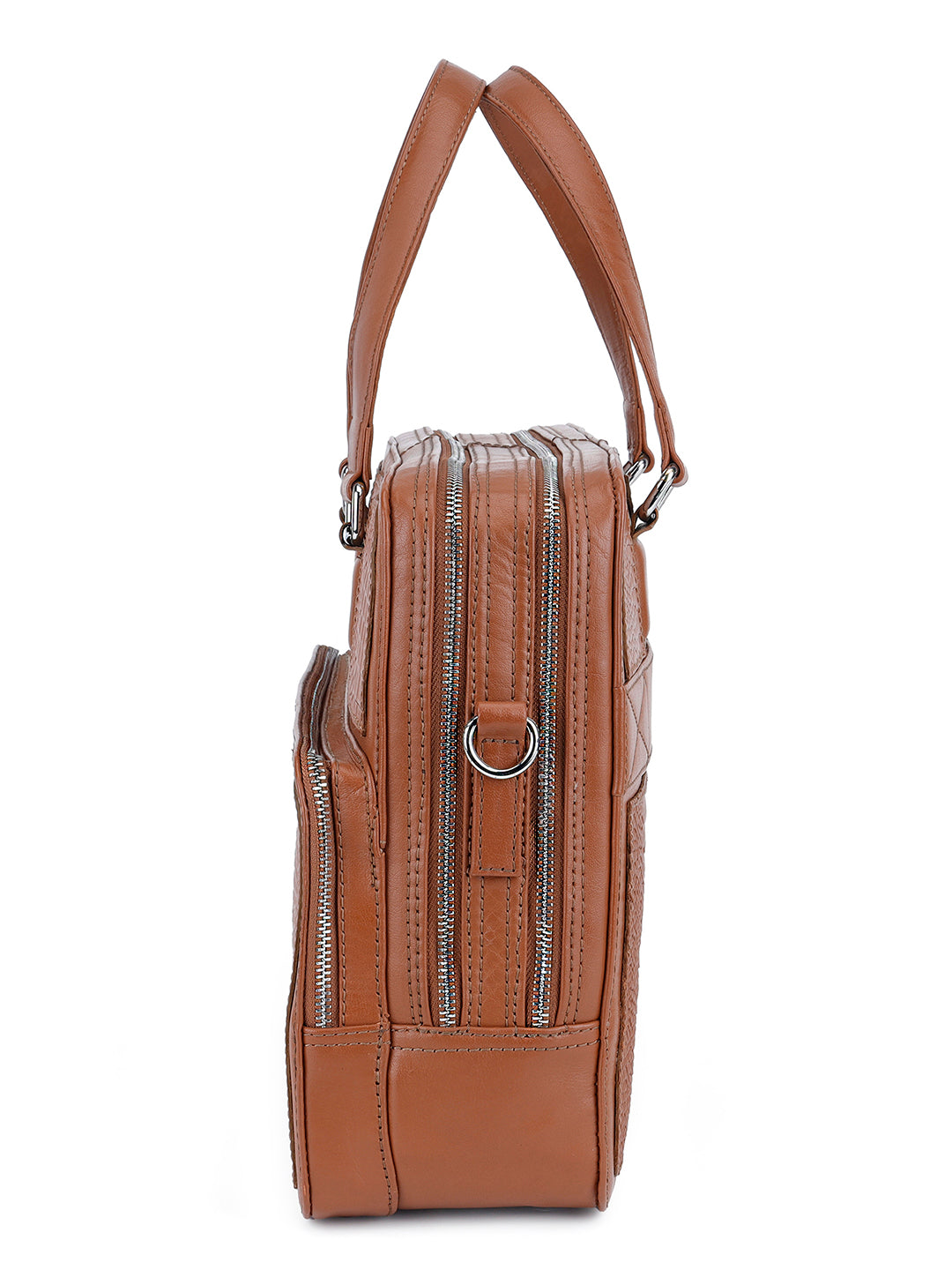 Men's Tan Italian Leather Laptop Bag with Shoulder Strap