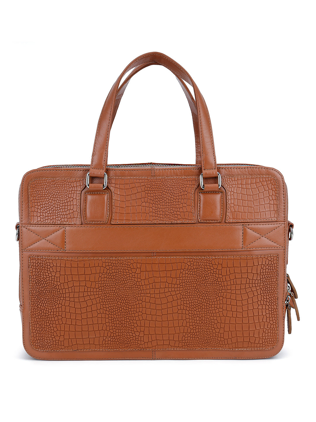 Men's Tan Italian Leather Laptop Bag with Shoulder Strap