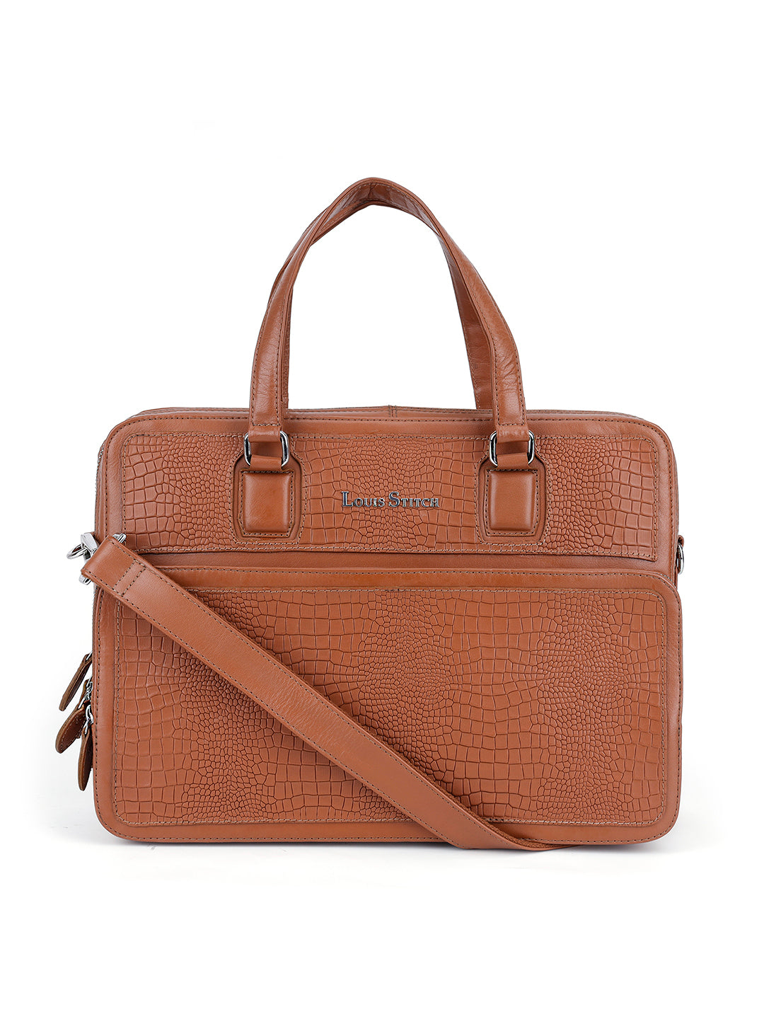 Men's Tan Italian Leather Laptop Bag with Shoulder Strap