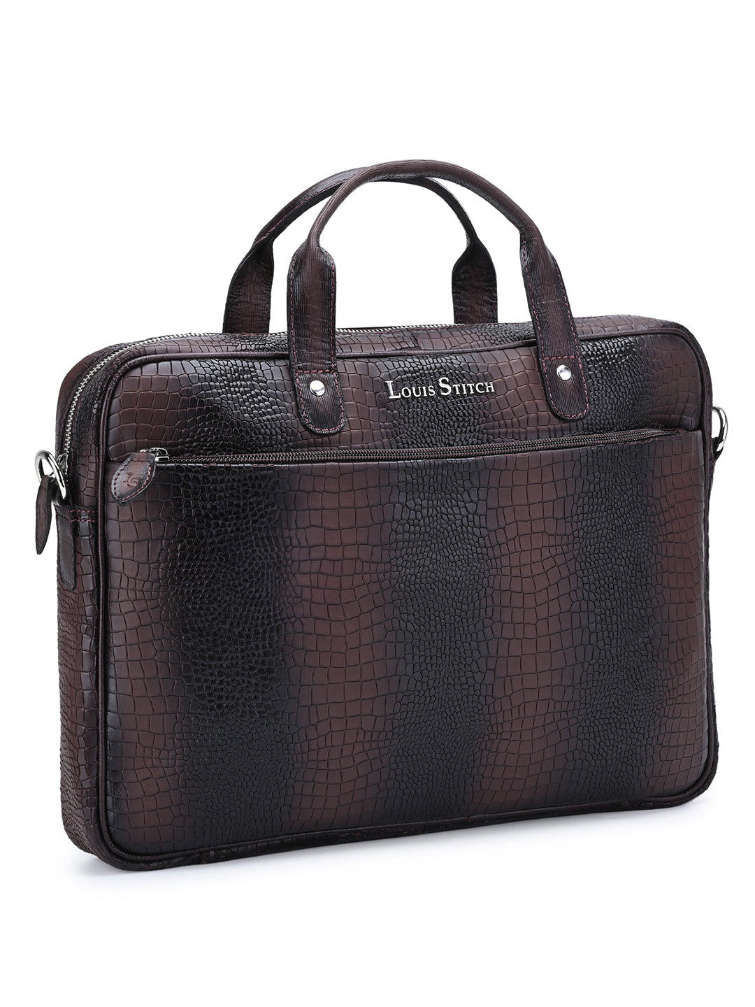 Men's Brown Italian Leather Dual Tone Laptop Bag with Shoulder Strap