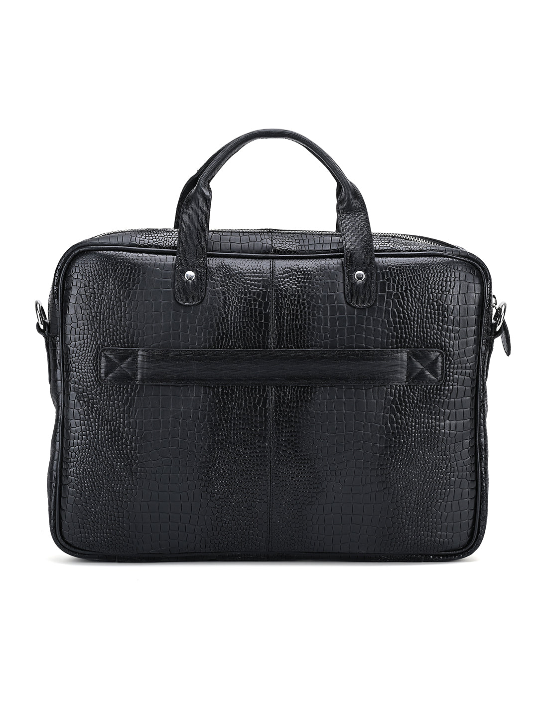 Men's Black Italian Leather Dual Tone Laptop Bag with Shoulder Strap