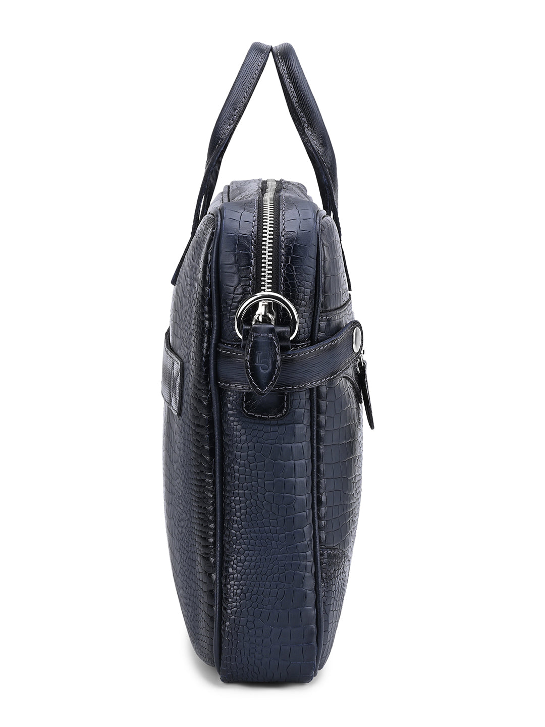 Men's Blue Italian Leather Dual Tone Laptop Bag with Shoulder Strap