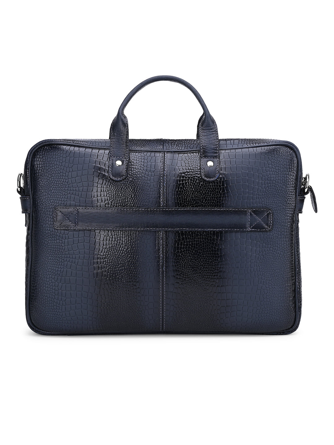 Men's Blue Italian Leather Dual Tone Laptop Bag with Shoulder Strap